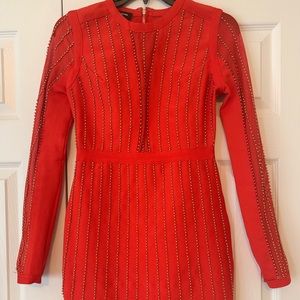 Long sleeve red beaded dress